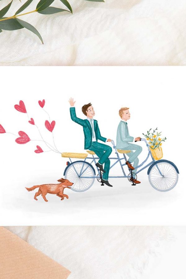 Wenskaartje-bruidspaar op de fiets-Hannah Illustreert