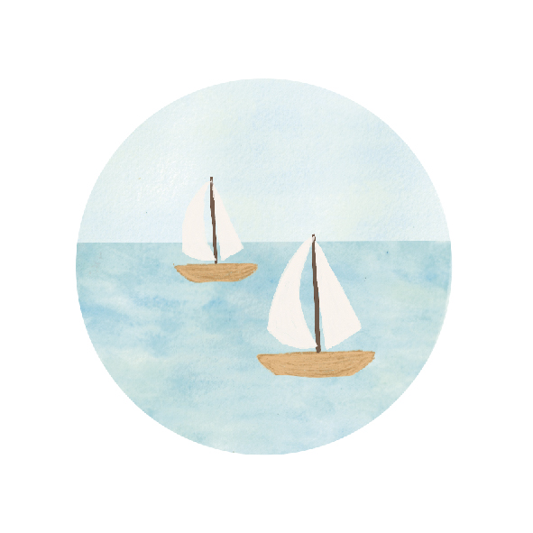 Sluitzegel met zeilbootjes passend bij een geboortekaartje - Hannah Illustreert